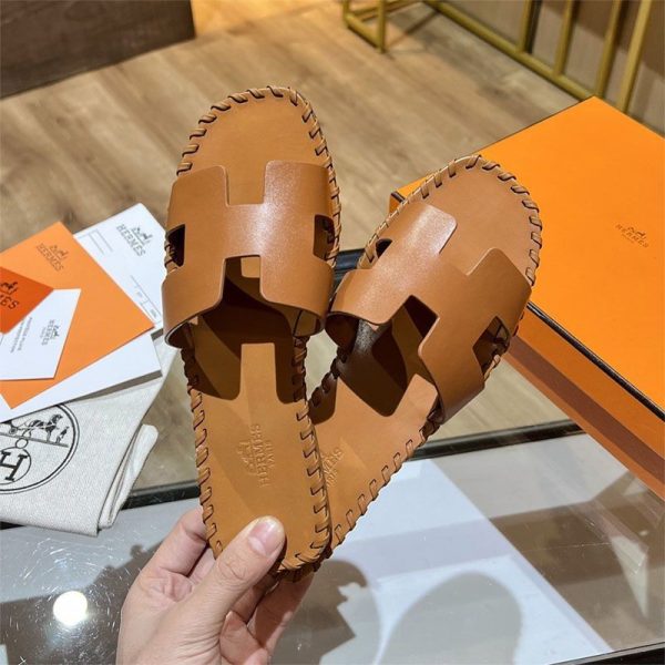 争奪戦送込エルメス Oran sandal 偽物 オラン レザー＆キャンバス サンダル erd09296 - 画像 (3)