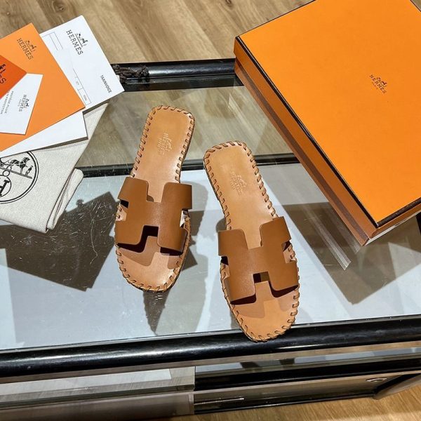 争奪戦送込エルメス Oran sandal 偽物 オラン レザー＆キャンバス サンダル erd09296 - 画像 (5)