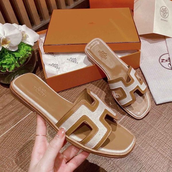 21-22AWエルメス Oran sandal コピー オラン レザー＆キャンバス サンダル eru08562 - 画像 (2)