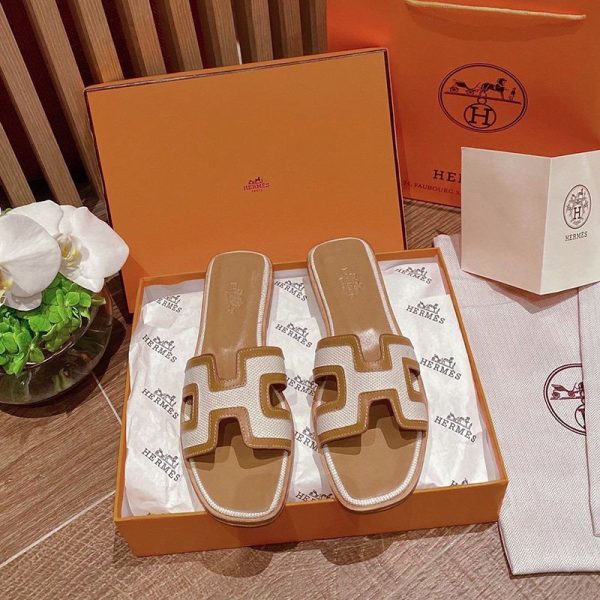 21-22AWエルメス Oran sandal コピー オラン レザー＆キャンバス サンダル eru08562 - 画像 (6)