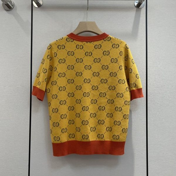 ビーズが可愛い！グッチ 半袖ニットTシャツ コピー イエロー コットン guk18530 - 画像 (2)