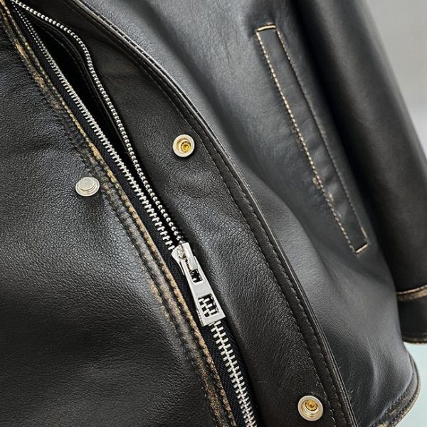 ブティック♪ ロエベ ナッパカーフスキン製ジップアップオーバーシャツ loe74756 - 画像 (8)